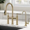 Transitional Bridge Kitchen Faucet and Water Filter Faucet Combo in Brushed Gold