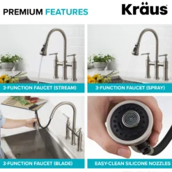 Transitional Bridge Kitchen Faucet and Water Filter Faucet Combo in Brushed Gold