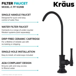 Transitional Bridge Kitchen Faucet and Water Filter Faucet Combo in Matte Black