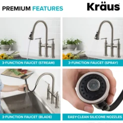 Transitional Bridge Kitchen Faucet and Water Filter Faucet Combo in Spot Free Stainless Steel