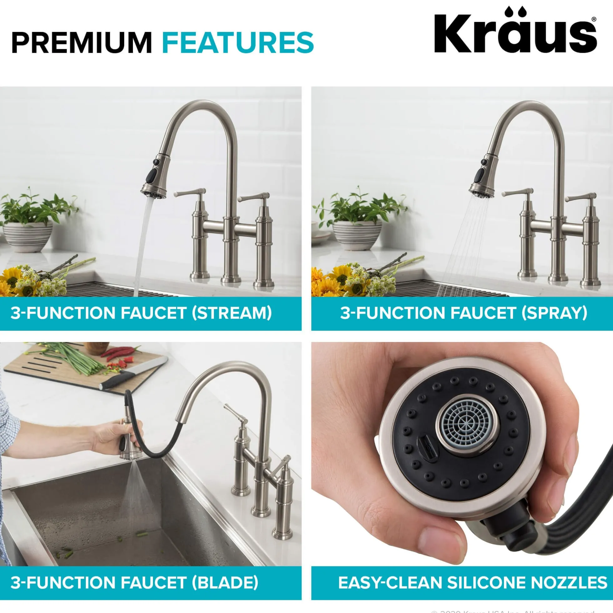 Transitional Bridge Kitchen Faucet and Water Filter Faucet Combo in Spot Free Stainless Steel