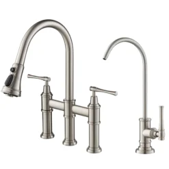 Transitional Bridge Kitchen Faucet and Water Filter Faucet Combo in Spot Free Stainless Steel