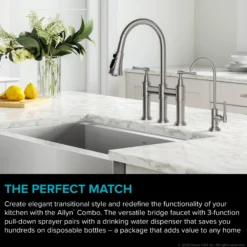 Transitional Bridge Kitchen Faucet and Water Filter Faucet Combo in Spot Free Stainless Steel