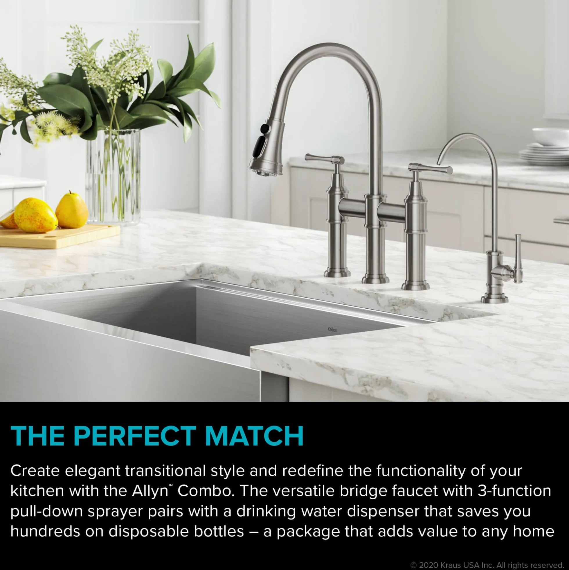 Transitional Bridge Kitchen Faucet and Water Filter Faucet Combo in Spot Free Stainless Steel
