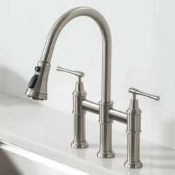 Transitional Bridge Kitchen Faucet with Pull-Down Sprayhead in Spot Free Stainless Steel