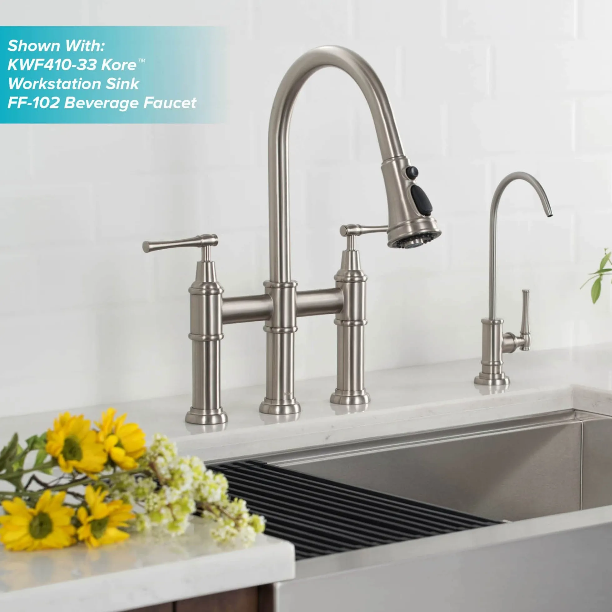 Transitional Bridge Kitchen Faucet with Pull-Down Sprayhead in Spot Free Stainless Steel