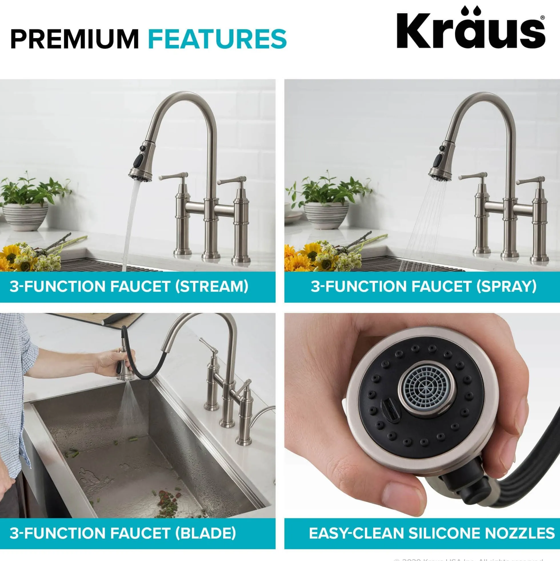 Transitional Bridge Kitchen Faucet with Pull-Down Sprayhead in Spot Free Stainless Steel