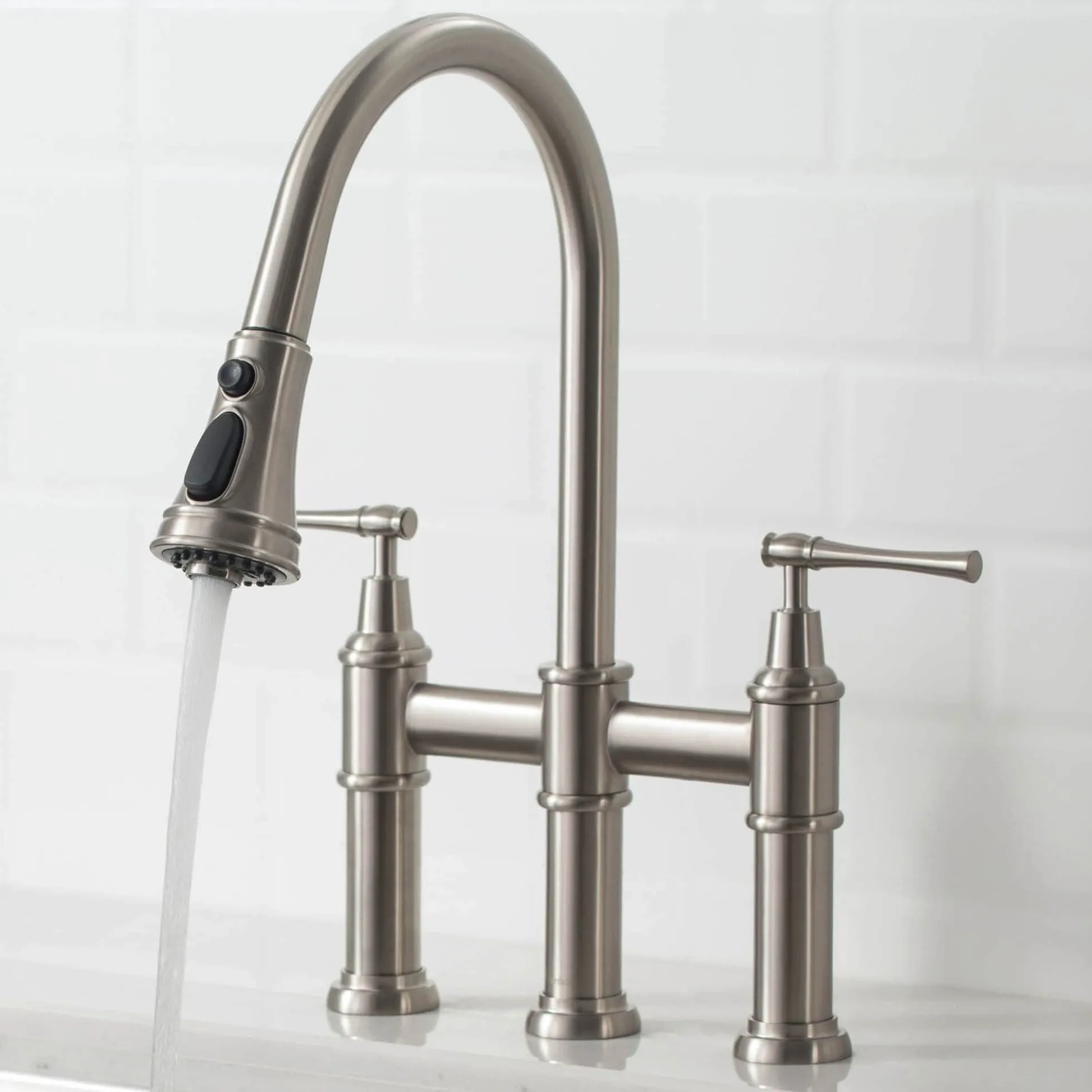 Transitional Bridge Kitchen Faucet with Pull-Down Sprayhead in Spot Free Stainless Steel