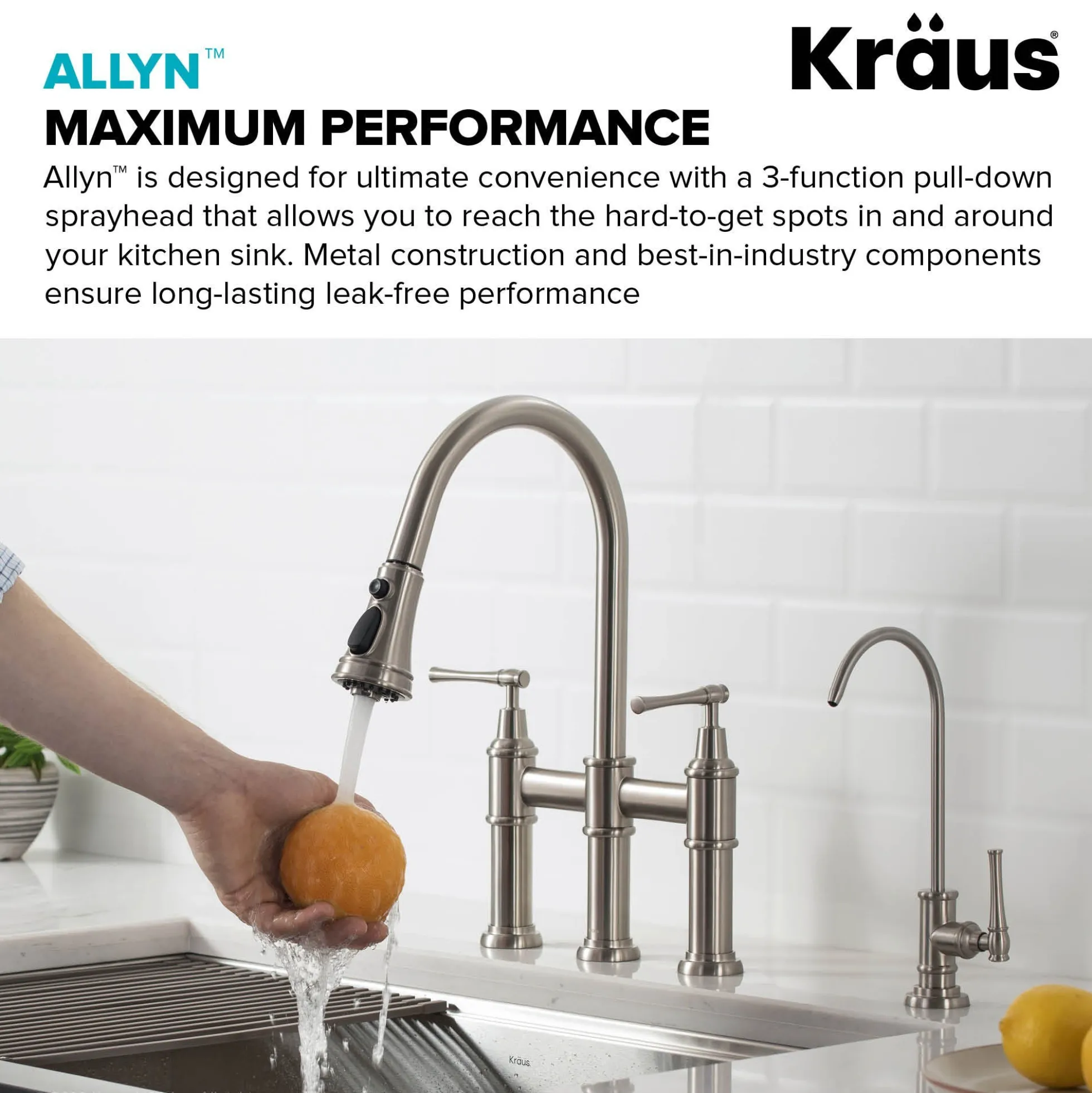Transitional Bridge Kitchen Faucet with Pull-Down Sprayhead in Spot Free Stainless Steel