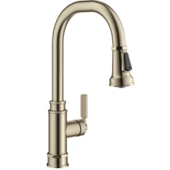 Transitional Industrial Pull-Down Single Handle Kitchen Faucet in Spot-Free Antique Champagne Bronze