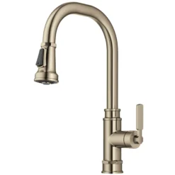 Transitional Industrial Pull-Down Single Handle Kitchen Faucet in Spot-Free Antique Champagne Bronze
