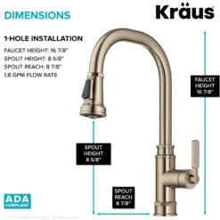 Transitional Industrial Pull-Down Single Handle Kitchen Faucet in Spot-Free Antique Champagne Bronze