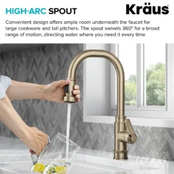Transitional Industrial Pull-Down Single Handle Kitchen Faucet in Spot-Free Antique Champagne Bronze