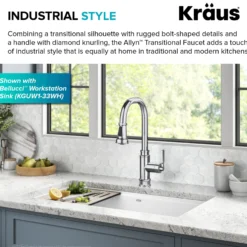Transitional Industrial Pull-Down Single Handle Kitchen Faucet in Chrome