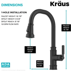 Transitional Industrial Pull-Down Single Handle Kitchen Faucet in Matte Black
