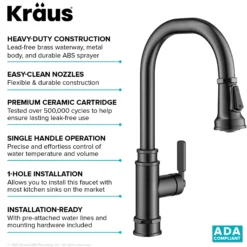 Transitional Industrial Pull-Down Single Handle Kitchen Faucet in Spot-Free Black Stainless Steel