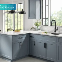 Transitional Industrial Pull-Down Single Handle Kitchen Faucet in Spot-Free Black Stainless Steel