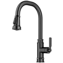 Transitional Industrial Pull-Down Single Handle Kitchen Faucet in Spot-Free Black Stainless Steel