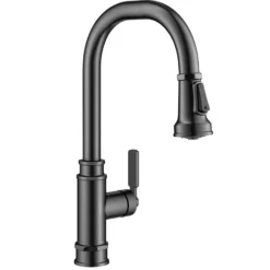 Transitional Industrial Pull-Down Single Handle Kitchen Faucet in Spot-Free Black Stainless Steel
