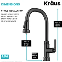 Transitional Industrial Pull-Down Single Handle Kitchen Faucet in Spot-Free Black Stainless Steel