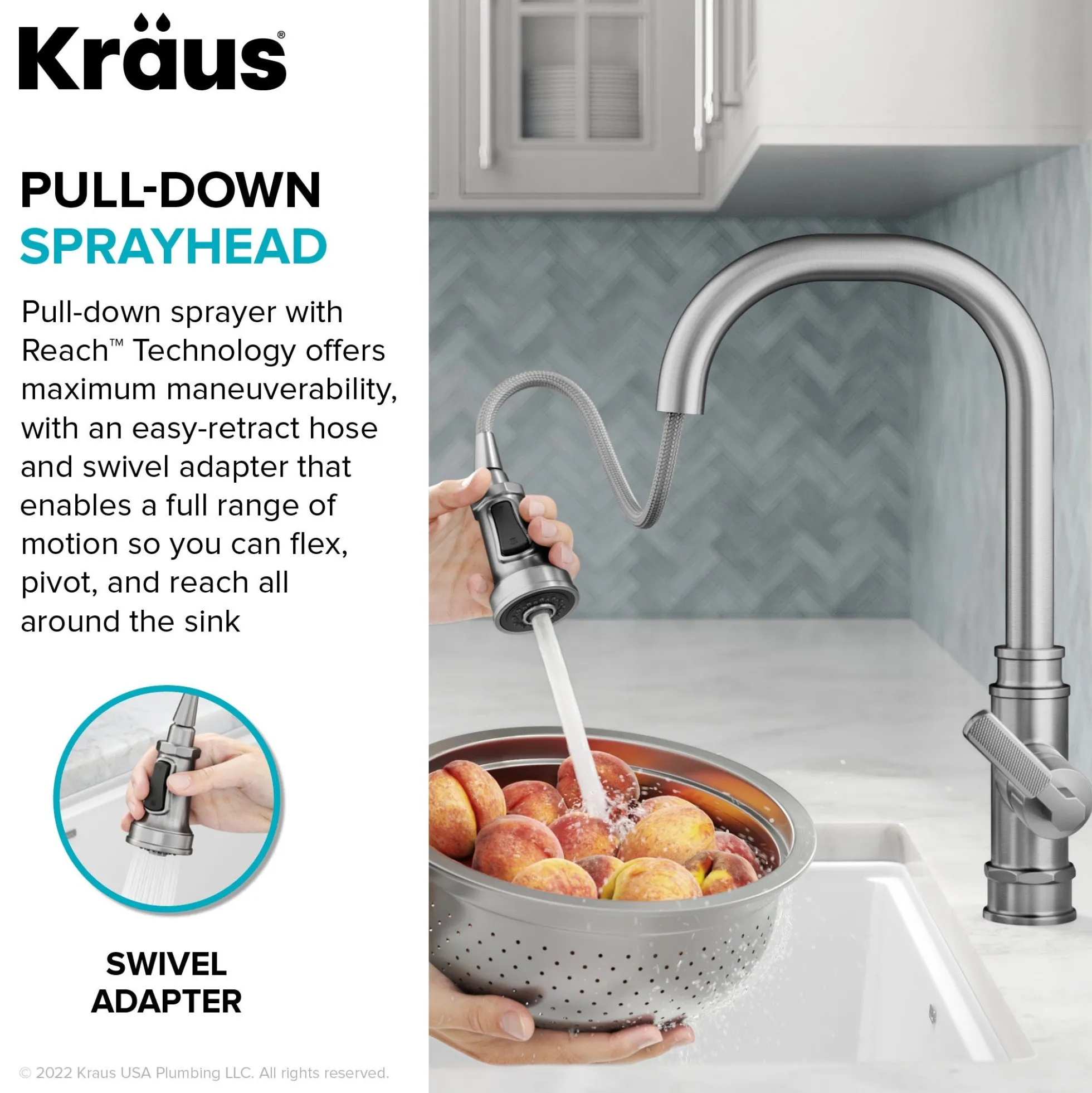 Transitional Industrial Pull-Down Single Handle Kitchen Faucet in Spot-Free Stainless Steel