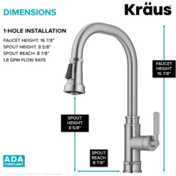 Transitional Industrial Pull-Down Single Handle Kitchen Faucet in Spot-Free Stainless Steel