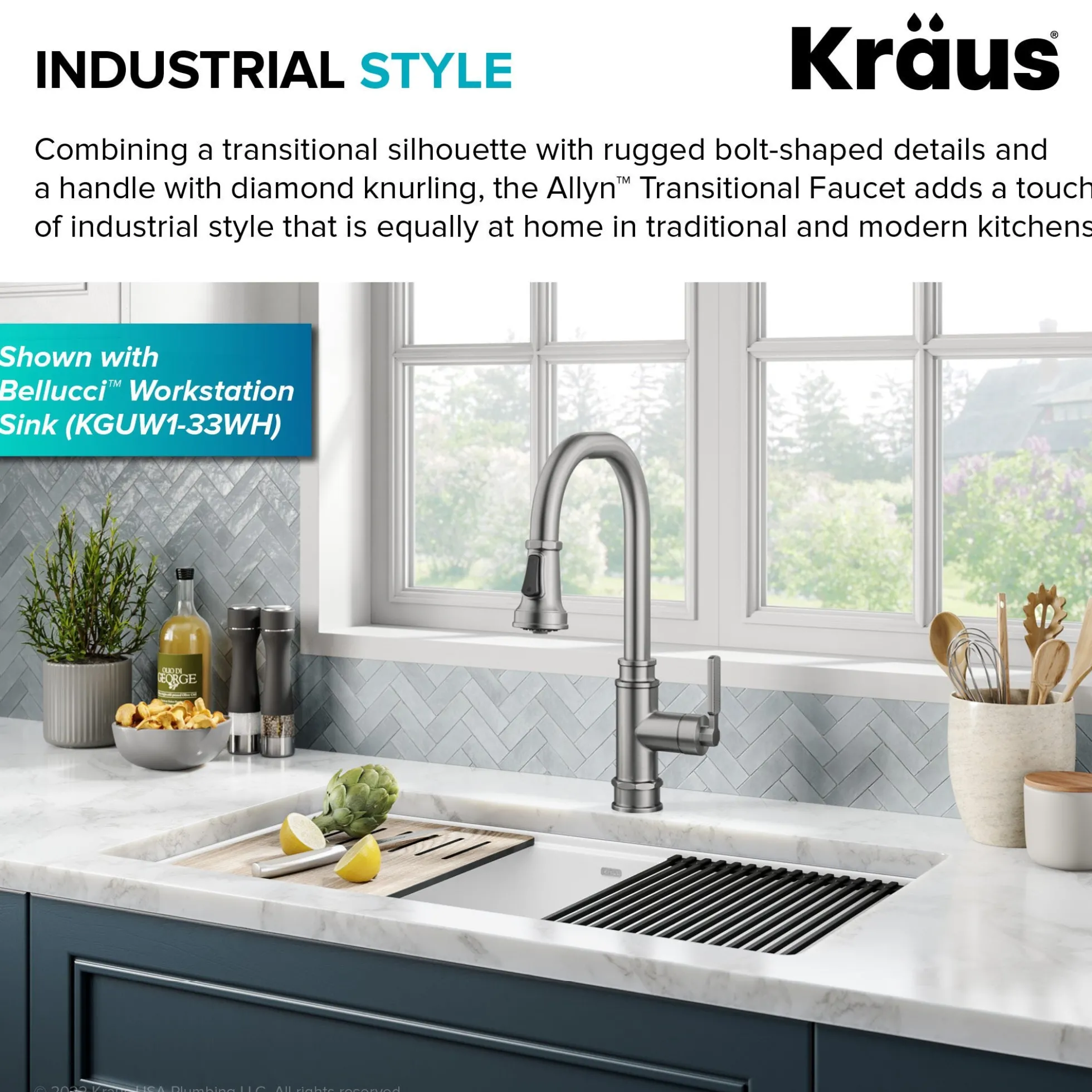 Transitional Industrial Pull-Down Single Handle Kitchen Faucet in Spot-Free Stainless Steel
