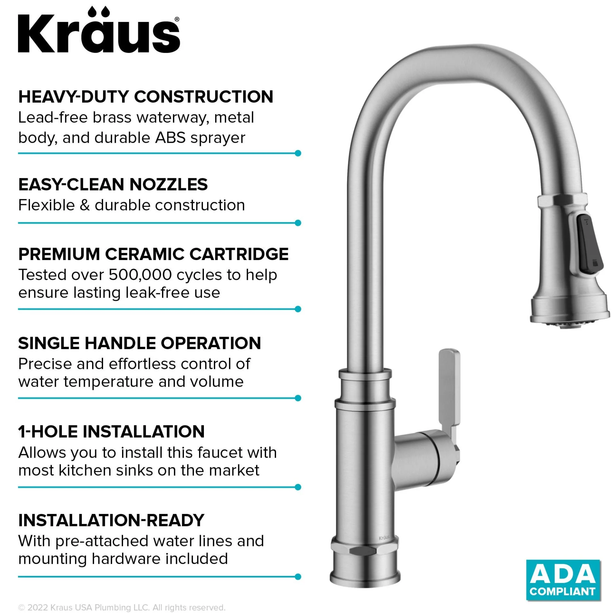 Transitional Industrial Pull-Down Single Handle Kitchen Faucet in Spot-Free Stainless Steel