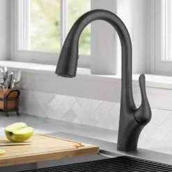 Transitional Single Handle Pull-Down Kitchen Faucet in Matte Black