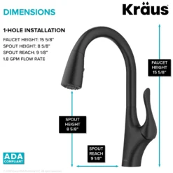 Transitional Single Handle Pull-Down Kitchen Faucet in Matte Black