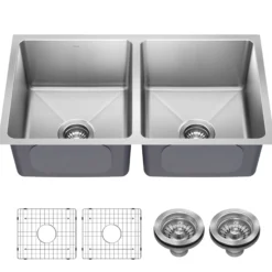 33” Undermount Double Bowl 18-Gauge Stainless Steel Kitchen Sink