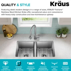 33” Undermount Double Bowl 18-Gauge Stainless Steel Kitchen Sink