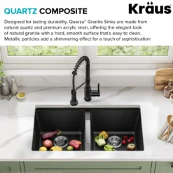 33” Undermount 50/50 Double Bowl Granite Kitchen Sink in Black Onyx