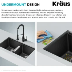 33” Undermount 50/50 Double Bowl Granite Kitchen Sink in Black Onyx