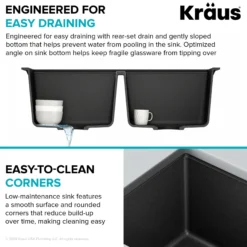 33” Undermount 50/50 Double Bowl Granite Kitchen Sink in Black Onyx