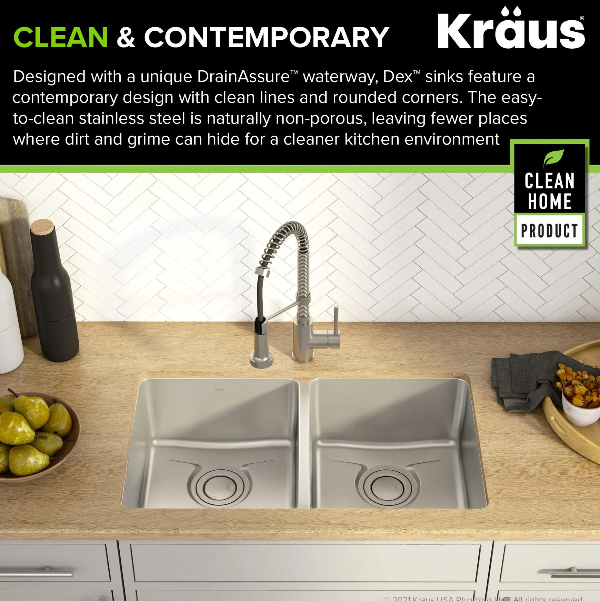 33" Undermount 16 Gauge Stainless Steel 50/50 Double Bowl Kitchen Sink with DrainAssure Waterway