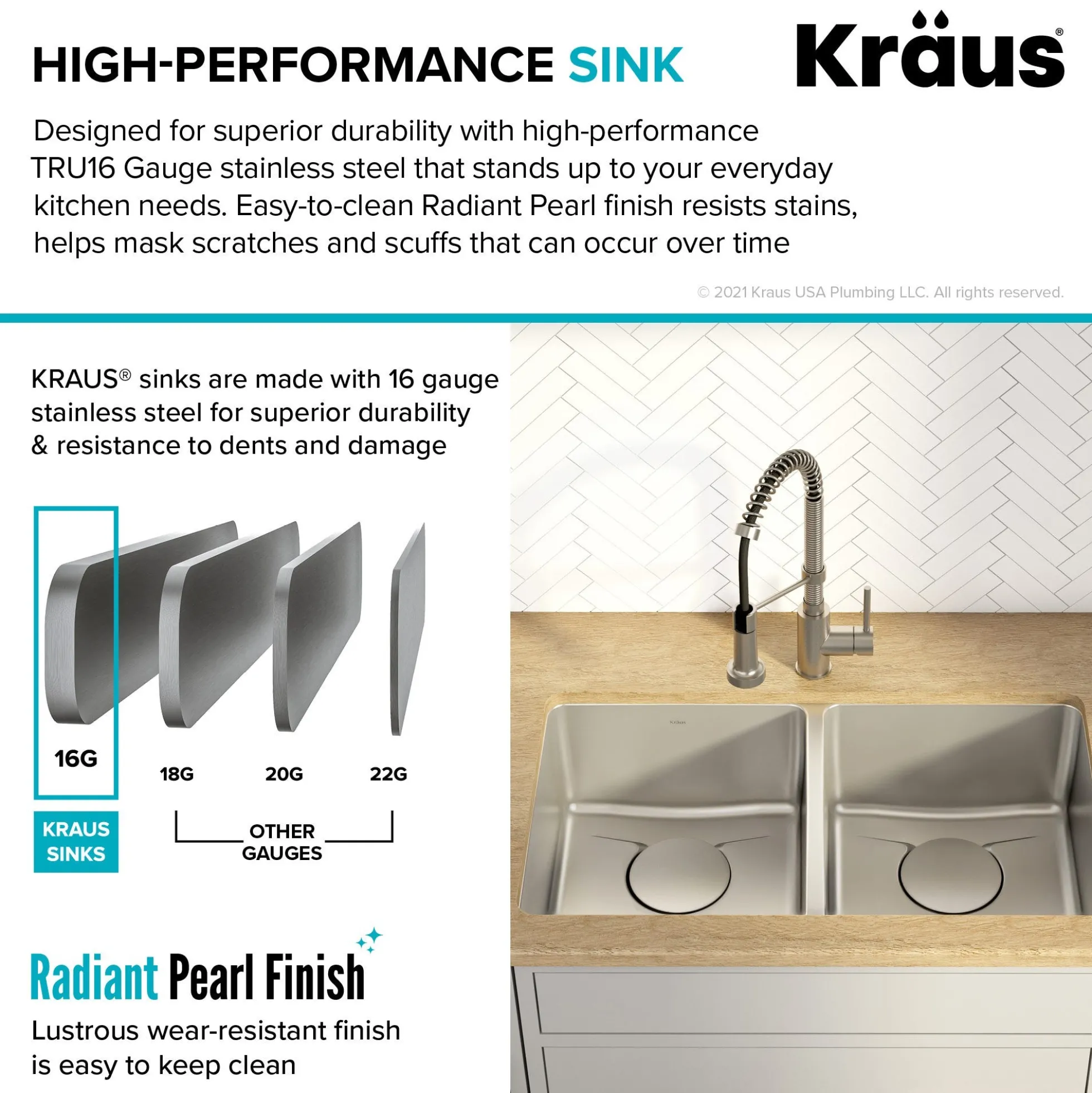 33" Undermount 16 Gauge Stainless Steel 50/50 Double Bowl Kitchen Sink with DrainAssure Waterway