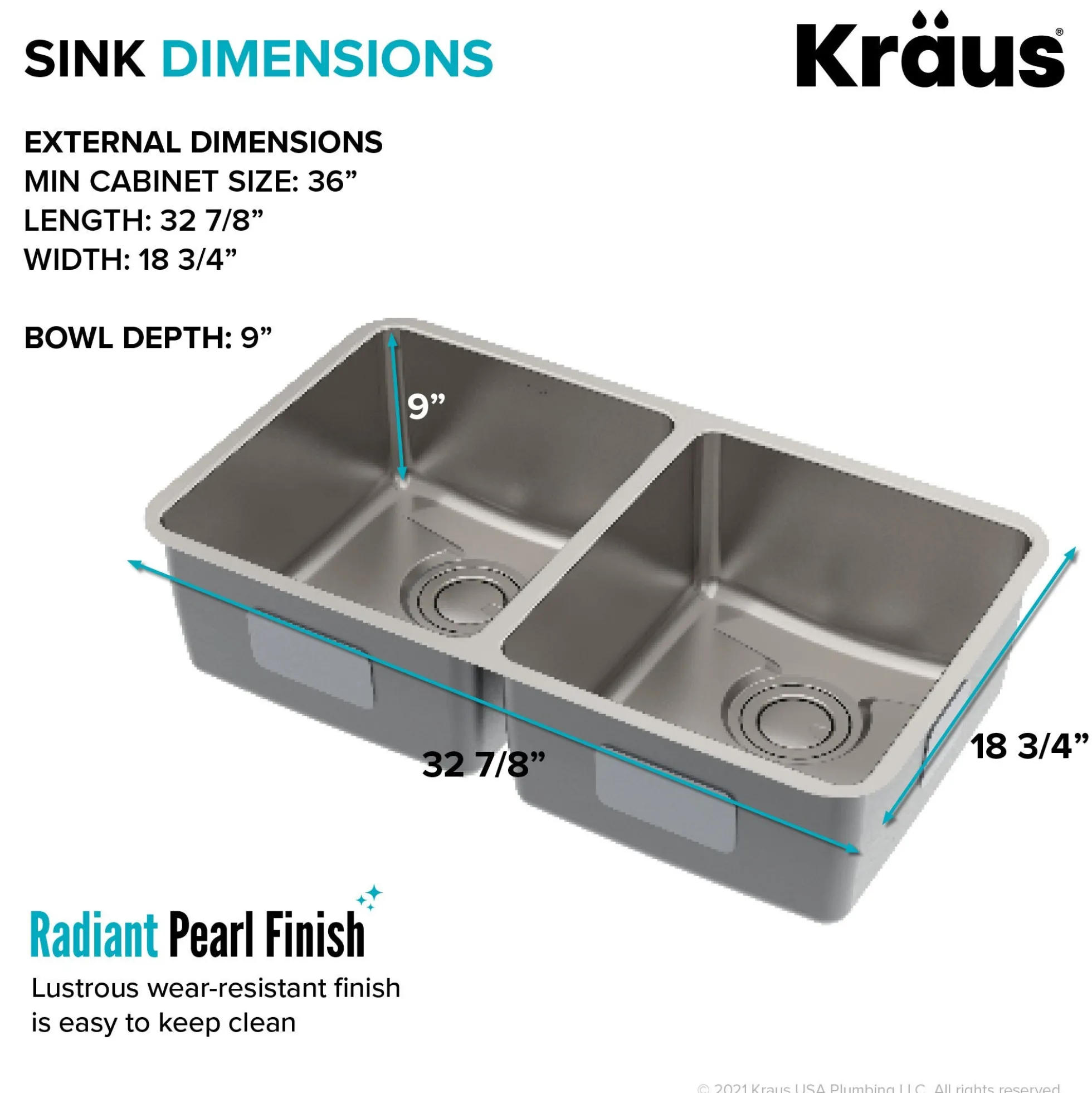 33" Undermount 16 Gauge Stainless Steel 50/50 Double Bowl Kitchen Sink with DrainAssure Waterway