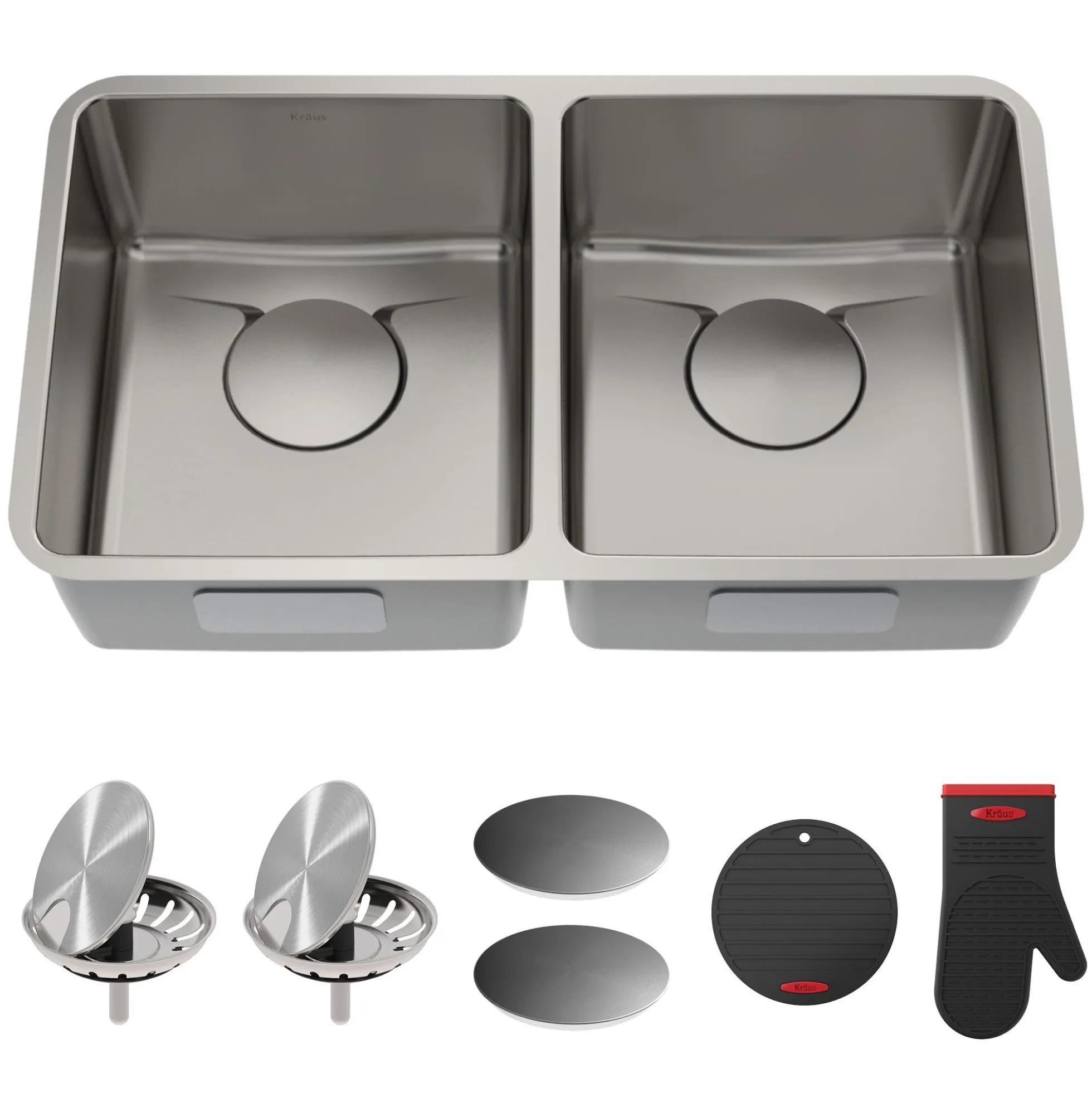 33" Undermount 16 Gauge Stainless Steel 50/50 Double Bowl Kitchen Sink with DrainAssure Waterway