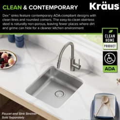 17" Undermount 16 Gauge Stainless Steel Single Bowl ADA Kitchen Sink