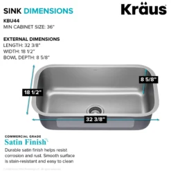 32” Undermount 18 Gauge Stainless Steel Single Bowl Kitchen Sink