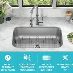 32” Undermount 18 Gauge Stainless Steel Single Bowl Kitchen Sink