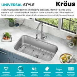 32” Undermount 18 Gauge Stainless Steel Single Bowl Kitchen Sink