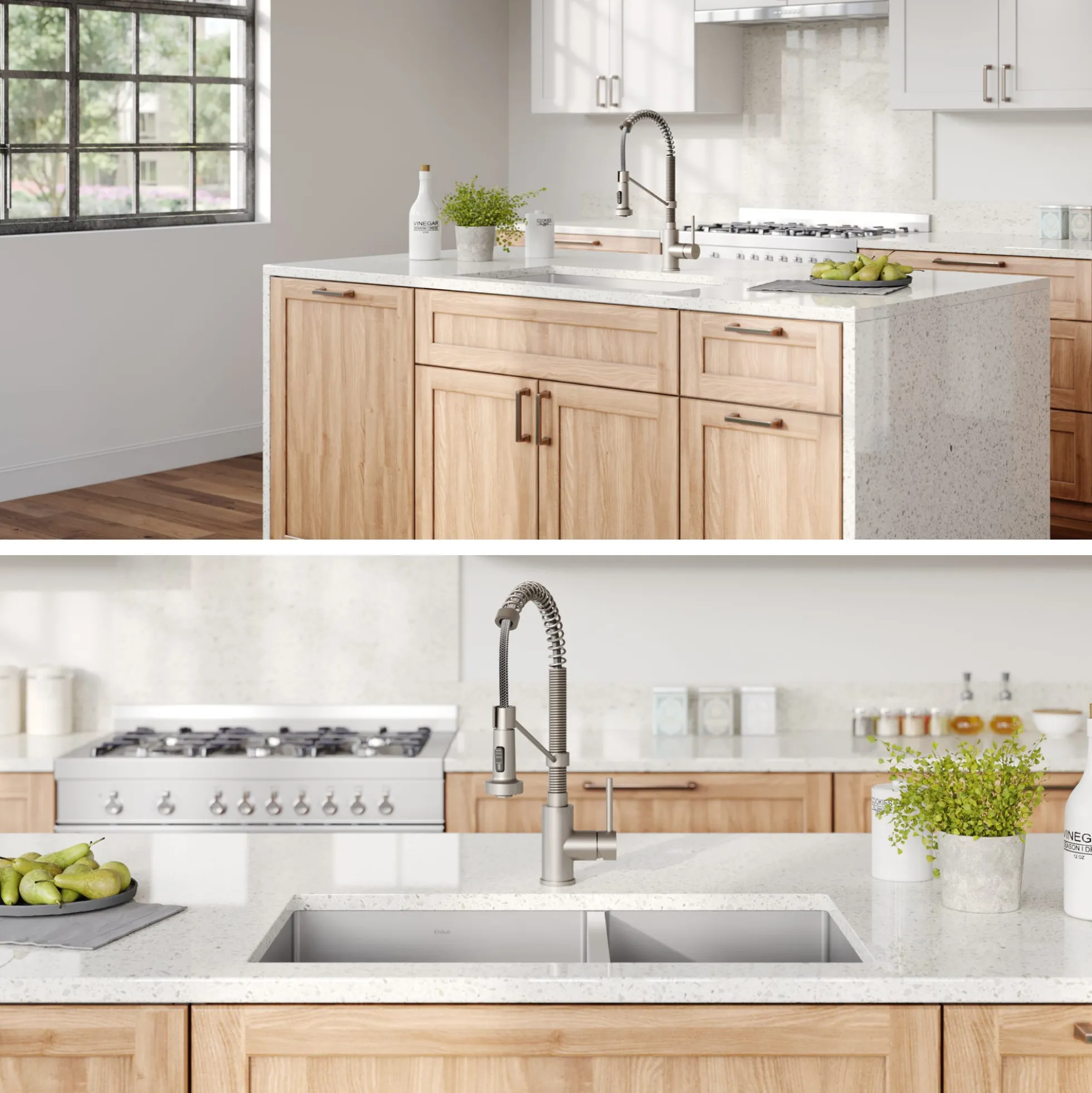 33" Undermount Kitchen Sink w/ Bolden Commercial Pull-Down Faucet and Soap Dispenser in Stainless Steel
