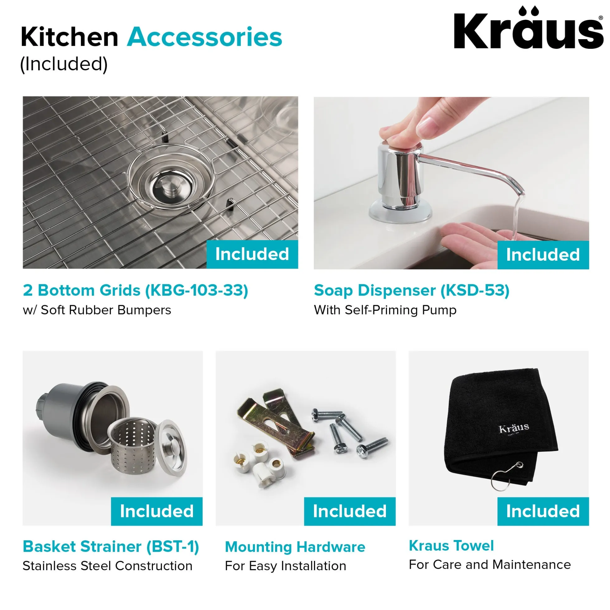 33" Undermount Kitchen Sink w/ Bolden Commercial Pull-Down Faucet and Soap Dispenser in Chrome