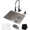 23" Undermount Kitchen Sink w/ Bolden Commercial Pull-Down Faucet and Soap Dispenser in Stainless Steel/Matte Black