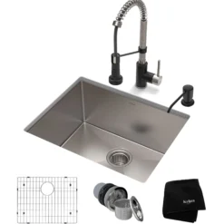 23" Undermount Kitchen Sink w/ Bolden Commercial Pull-Down Faucet and Soap Dispenser in Stainless Steel/Matte Black