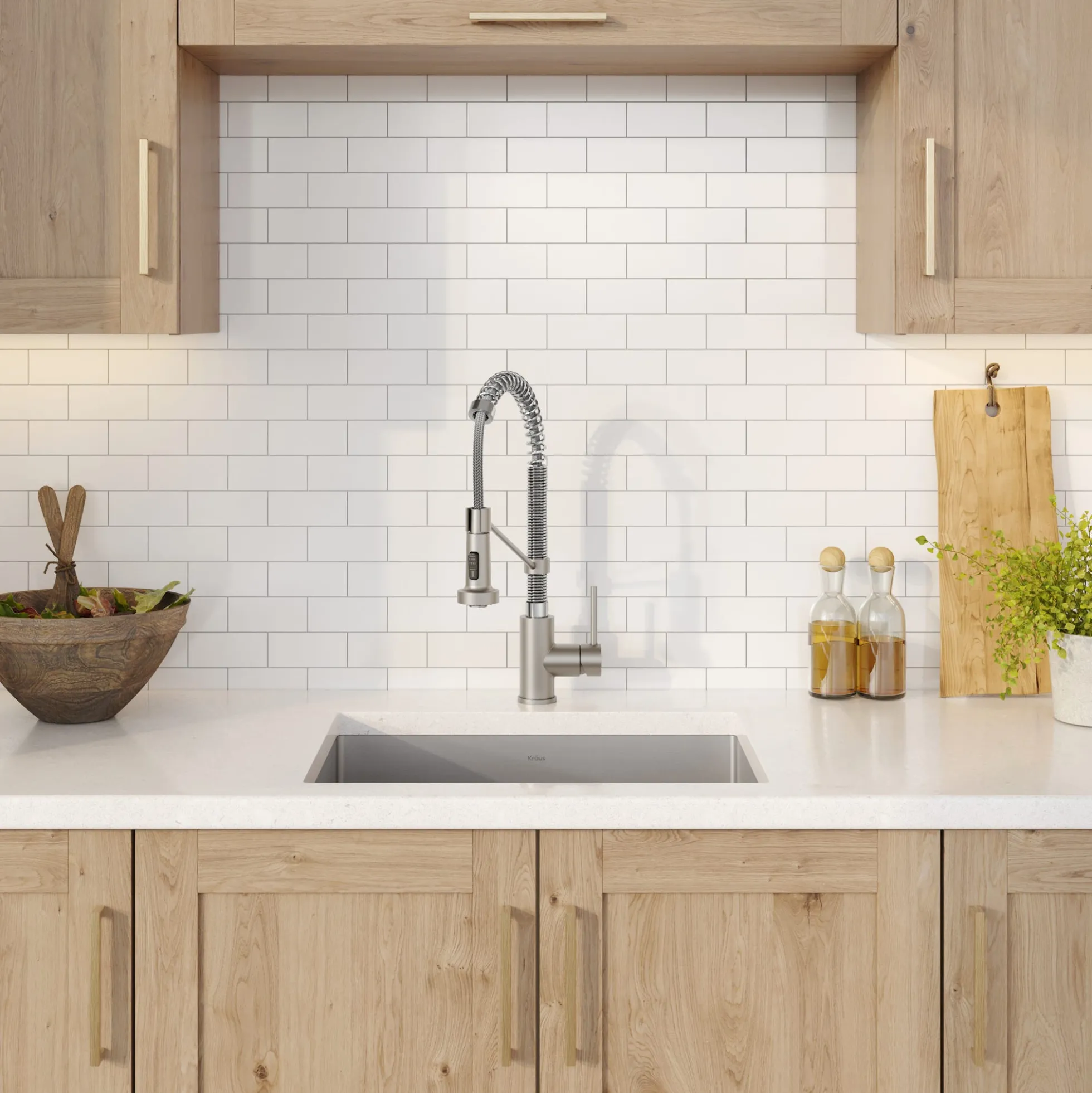 23" Undermount Kitchen Sink w/ Bolden Commercial Pull-Down Faucet and Soap Dispenser in Stainless Steel/Chrome