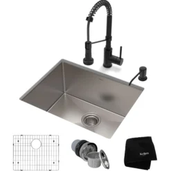 23" Undermount Kitchen Sink w/ Bolden Commercial Pull-Down Faucet and Soap Dispenser in Matte Black
