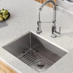 23" Undermount Kitchen Sink w/ Bolden Commercial Pull-Down Faucet and Soap Dispenser in Chrome
